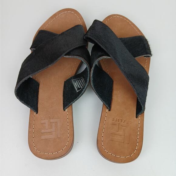 LFL LF/Life SZ 8 Mira Black Pony Leather Slide Sandal - Picture 5 of 9